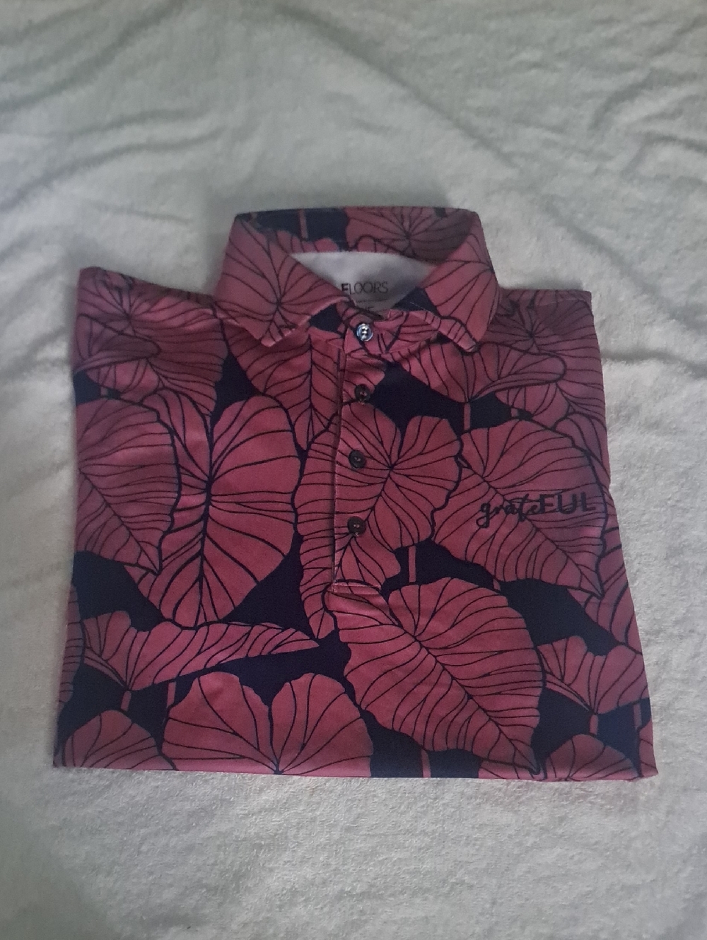 Mens Floral Print Polo Shirt - Pink & Black